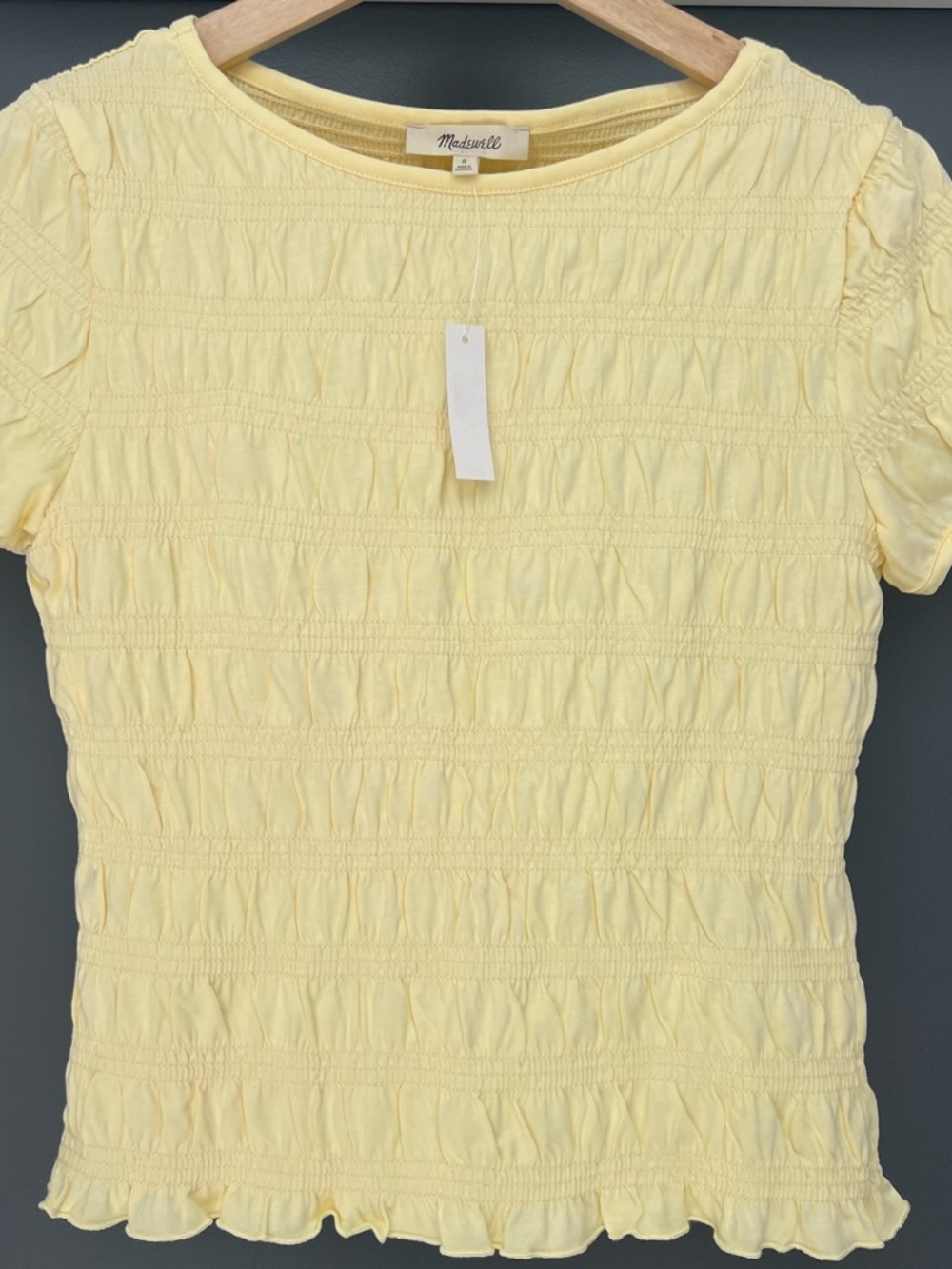 Madewell Light Yellow Smocked Short Sleeve Tee